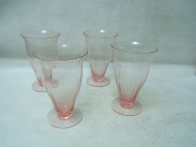 Fry 1-5-Pink Straight Optic Ice Tea Glasses Set of 4 Good condition Flea Bites