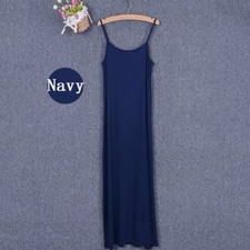 Lady Modal A Line Long Slip Dress Sleeveless Loose Beach Tank Undershirt Thin