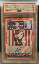 2021 Leaf Valiant Justin Fields Orange All-American Autograph Auto /50 PSA  10