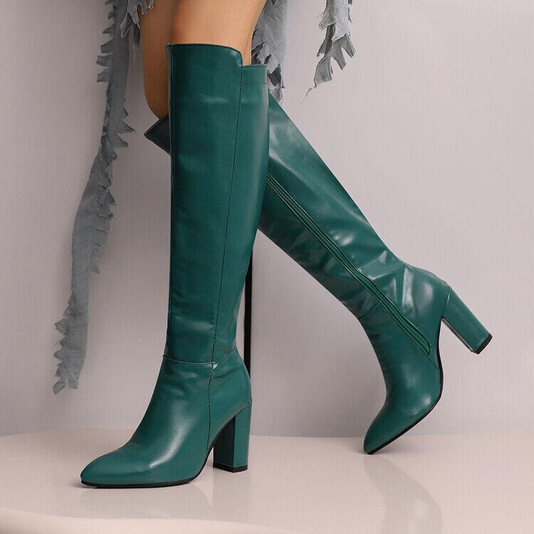 Women's Platform Knee high boots Chunky Heel Shoes Pointy Toe Party Fashion  New