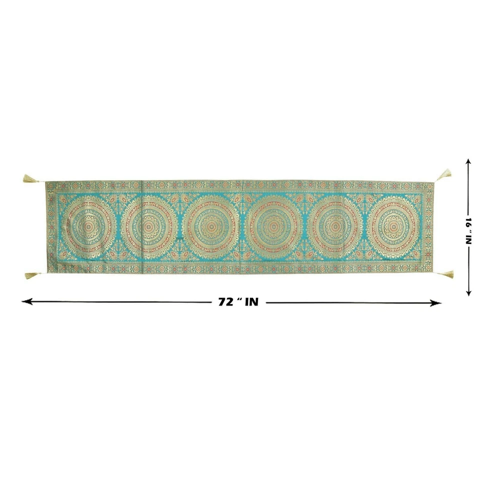Indian Handmade Mandala Kantha Brocade Table Runner Home Wedding16x72 Tablecloth - Image 3 of 4