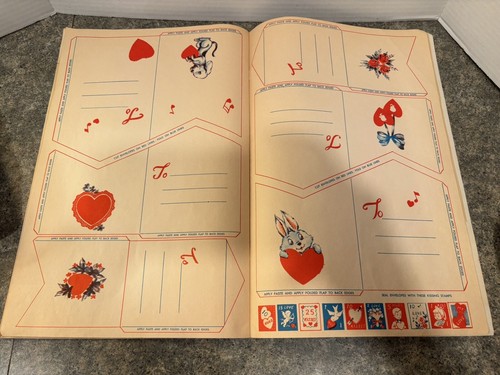 Vtg Book 50 Valentines 20 Envelopes 20 Kissing Stamps Doubl*Glo Canada Some Cut - Picture 10 of 11