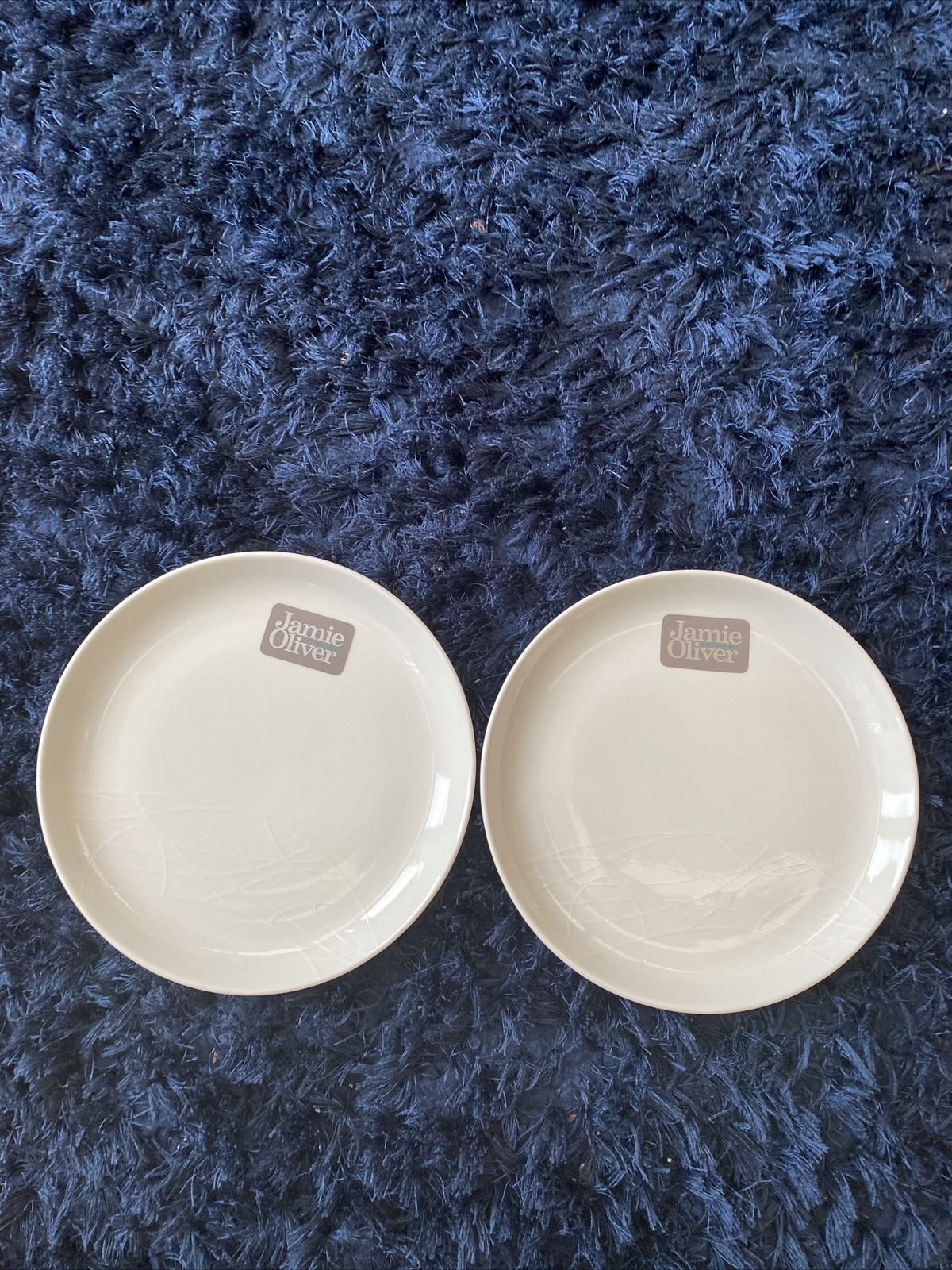 Jamie Oliver White On White Small Tea Plates X 2 Size 19cm With Labels