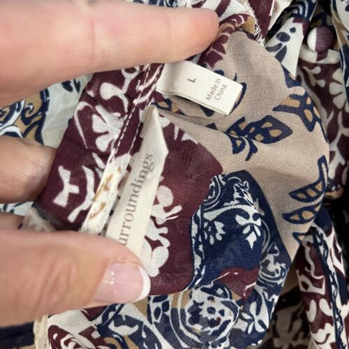Soft Surroundings Dress size Large Brown Navy Sheer Long Floral Peasant Boho - Picture 20 of 20