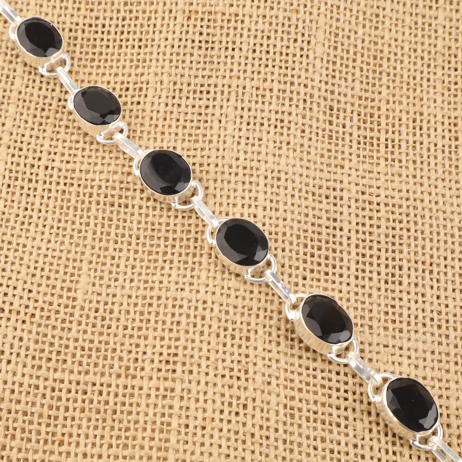 Sterling Silver Black Onyx Chain Bracelet for Mothers Valentine Jewelry Gift