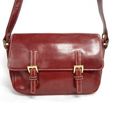 Vtg Monsac Red Genuine Leather Purse Shoulder Crossbody Bag Metal Feet Coa See