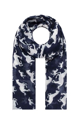 Hat To Socks Foulard In Raso E Chiffon Con Stampa Di Cavalli E Gara Equestre (Blu Navy