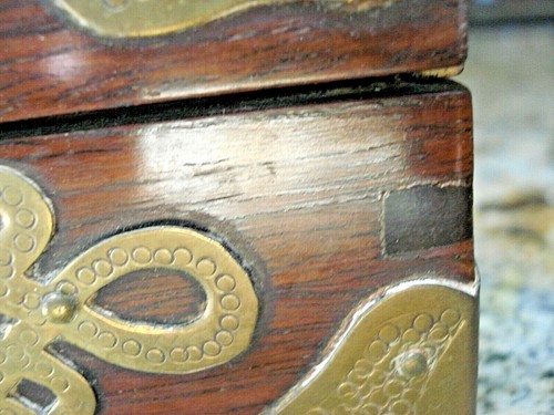 Antique 1900's Emperial China Yin Kee Co. Rose Wood Box Brass Accents Signed - Picture 7 of 10