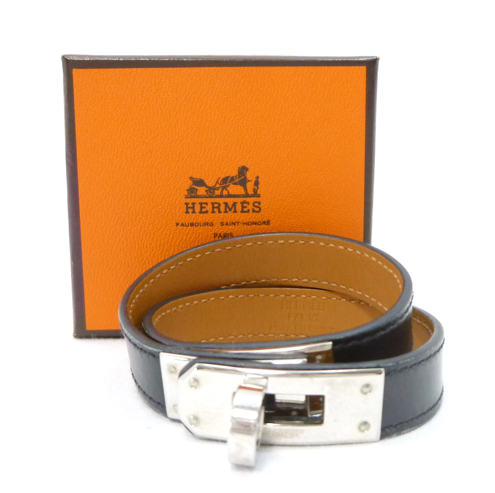 HERMÈS Autentico Bracciale HERMES Kelly Doppio Tour R in Pelle Nera Quadrata #36632330