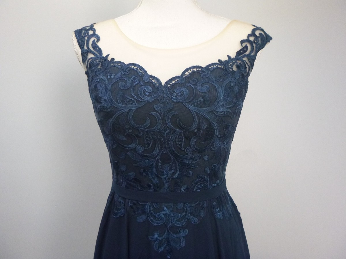 JJ's House Navy Blue Lace Chiffon Long Formal Dress Sz 2 220235 A
