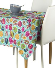 Vibrant Easter Eggs Blue Polyester Tablecloth Assorted Sizes