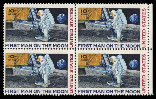 US Scott # C76, First Man on Moon, Block of (4) 1969 10¢ Airmail Stamps, MNH