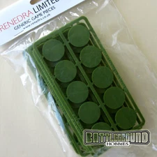 Renedra Round 25mm Diameter Wargame Bases - Green, for skirmishing figures, SAGA