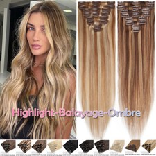 CLEARANCE Clip In 100 Real Remy Human Hair Extensions FULL HEAD Balayage Brown