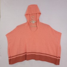 Caroline Grace Hooded Fleece Cashmere Poncho Sweater Womens Pompom One Size