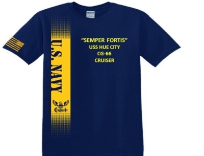 USS HUE CITY  CG-66* CRUISER*FORTIS*VINYL&SILK SCREEN*NAVY LICENSED SHIRT
