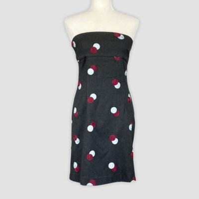 Anthropologie Ruth Womens Strapless Sheath Dress Gray Polka Dot Circles  size