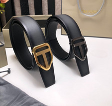 TOM FORD Reversible Black Leather T Logo Belt Men  s S.S. Buckle