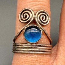 Vintage Modernist Blue Swirl Sterling Silver Ring Size 6.25