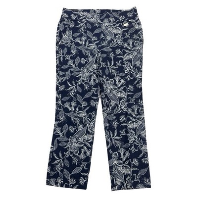 Rafaella Pants Womens 6 Blue White Floral Capri Pull On Mid Rise Stretch NWT