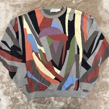 VTG 90s St. Croix Knit Abstract Sweater Colorful Geometric Cotton Blend Large