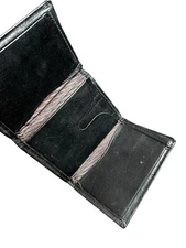 Bridle Genuine Leather Trifold Wallet Black Bill Compartment