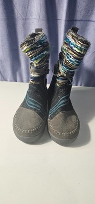 TOMS Nepal Boot Women's Knit Booties Suede Multicolor Stripe Cozy Lined Size 7.5