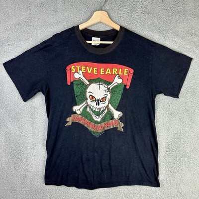 Vintage 1989 Steve Earle Copper Head Road Tour  Spring Ford T-shirt Faded Blk Lg