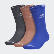 NWT Adidas Originals Multi Color Crew Socks Sz L Blue/Black/Brown 3-Pack Outdoor