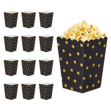 12 Pcs Popcorn Boxes, 3 Inch Popcorn Bucket Containers Dot Pattern, Black
