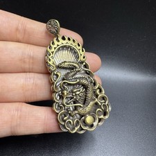 Brass Double Sided Dragon Pendant Hollow Relief Chinese Style Charm