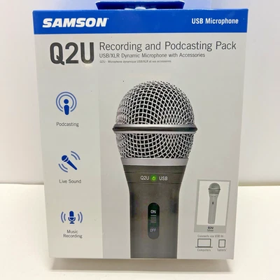 New Samson Recording and Podcasting Pack USB Microphone Q2U Silver