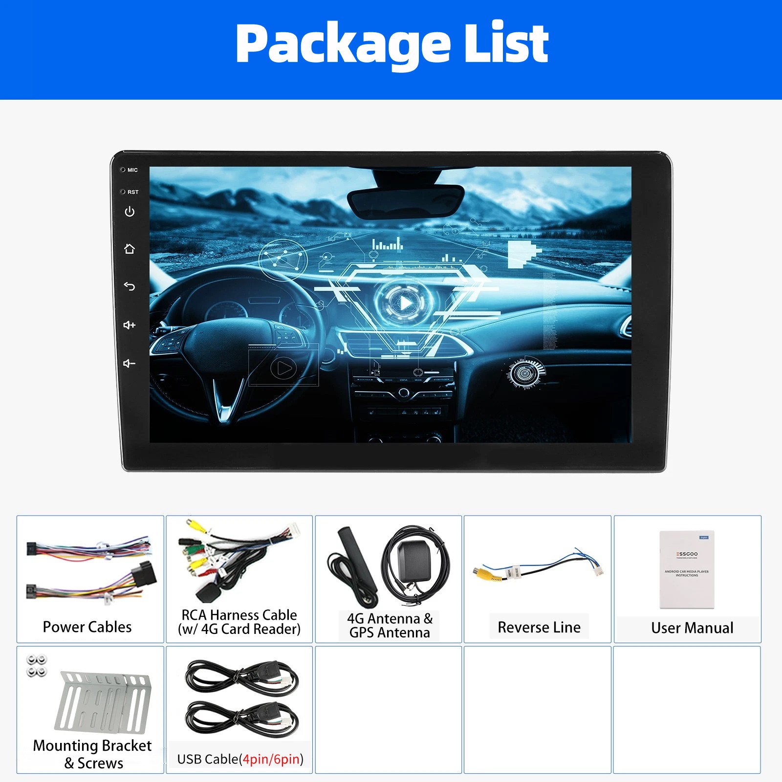 6GB+128GB QLED 10.1" 2DIN Car Stereo Radio Carplay Android 15 8-core Navi WIFI