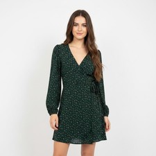 NWT Old Navy Wrap Long Sleeve Mini Dress Medium Forest Green V Neck Fall Boho