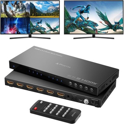 4K HDMI Multiviewer Switch 4x2 with PIP, PORTTA Quad Multi Viewer 3.5mm Audio
