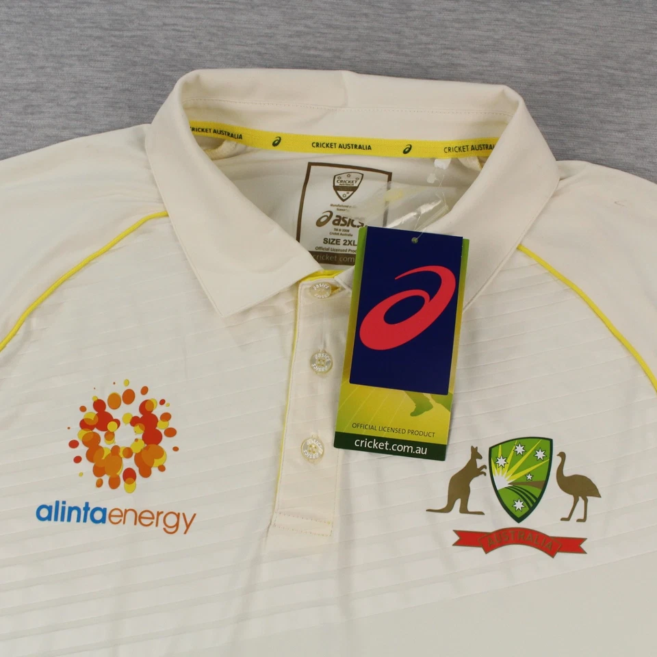 Camisa de prueba réplica Asics Cricket Australia para hombre 2XL crema poliéster manga corta Foto 2 de 4