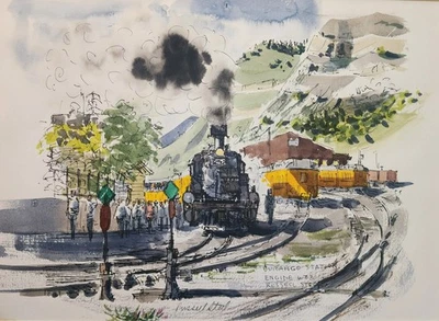 Russell Steel Original Aquarell Durango CO Bahnhof Lok Zug 473 signiert - Bild 1 von 4