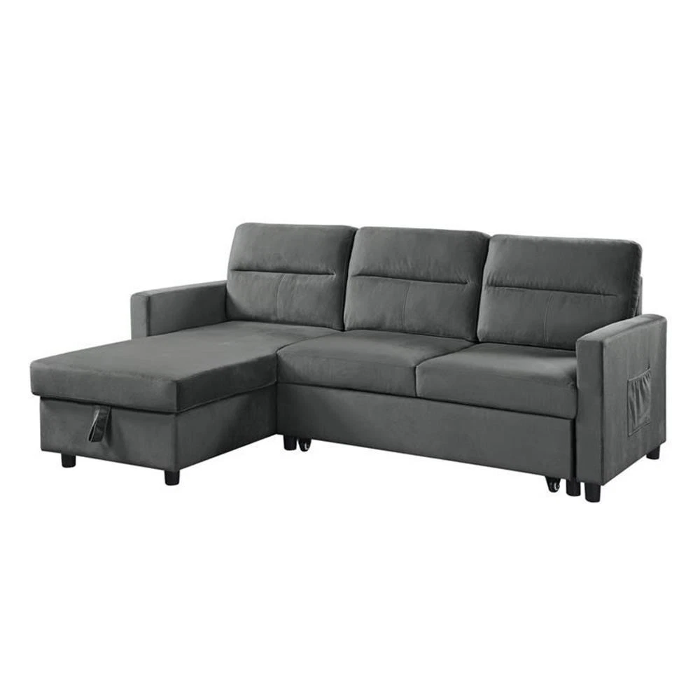 Bowery Hill Velvet Dark Gray Sleeper Sectional Rectangular Reversible 73" x 5...