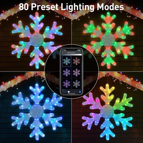 31-inch RGB Hanging Snowflake Lights Outdoor, APP & Remote Control DIY Color ... - Picture 3 of 7