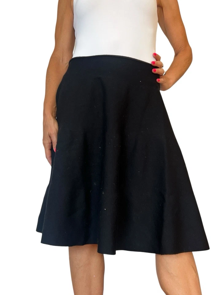 Donna Karan New York DKNY Black Knit Wool Cashmere Flare Mini Skirt Women's M - Image 4 of 4