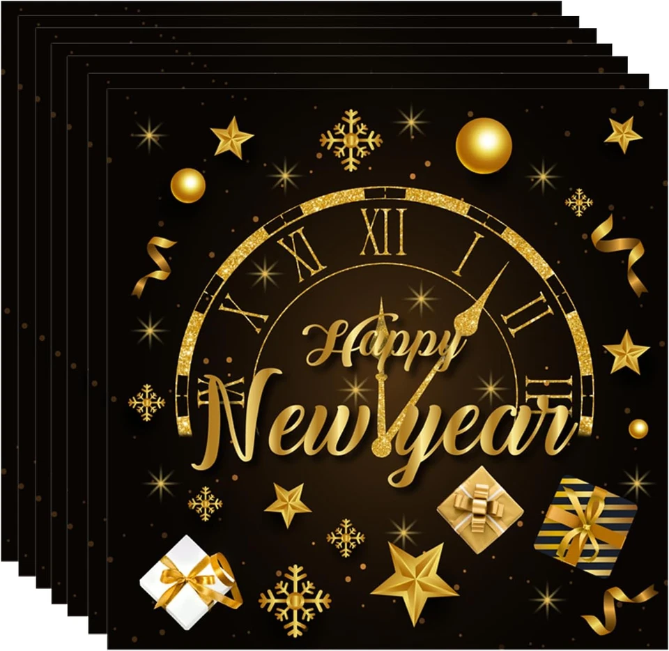 20 Pezzi Tovaglioli Di Carta per Festa Di Capodanno, Nero E Oro, 33Cm X 33Cm, 1 - Immagine 3 di 4