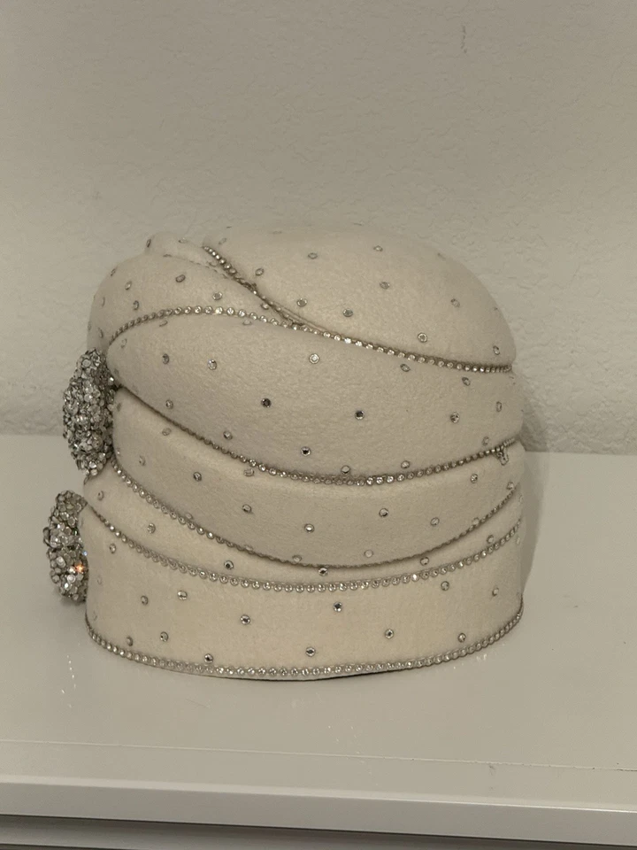 Sombrero Makins New York Marfil Lana Fieltro Estrás Turbante Iglesia/Kentucky Derby Foto 2 de 4