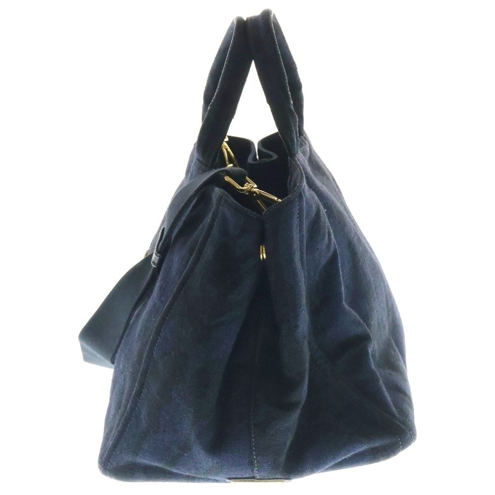 PRADA Canapa Tote Bag 2WAY Bag Handbag Shoulder Bag Denim Indigo Blue Gold Hardw thumbnail 3