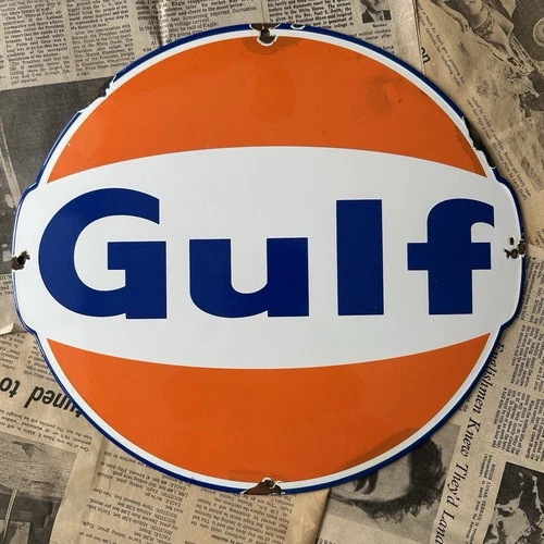 VINTAGE GULF GASOLINE 12.5X14 INCHES PORCELAIN ENAMEL SIGN