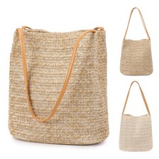 Women  s Large Straw Tote Bag  Woven Rattan Beach Handbag, Summer Travel Handbag