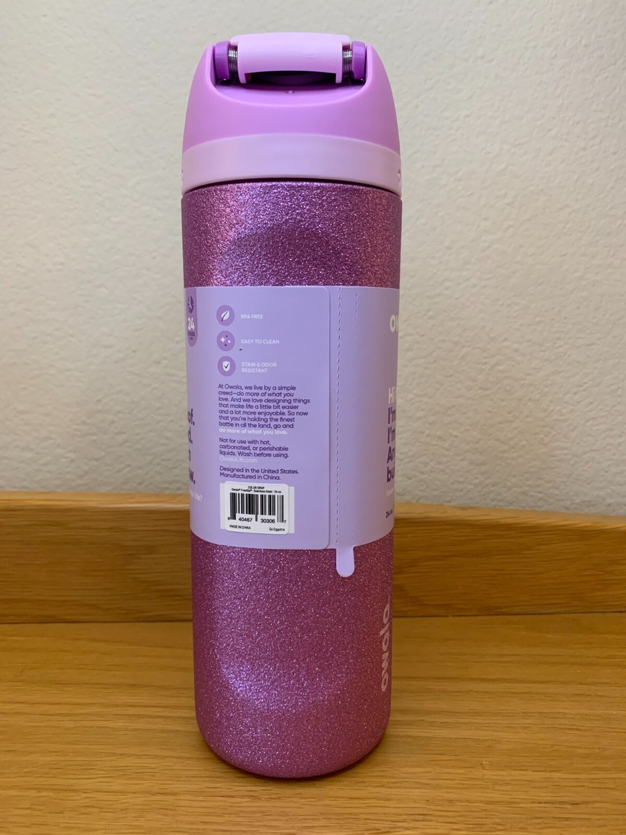 Owala 24 Oz Stainless Steel Water Bottle – "So Eggstra" Purple Glimmer Color Drop, Flip Lock Lid With Straw