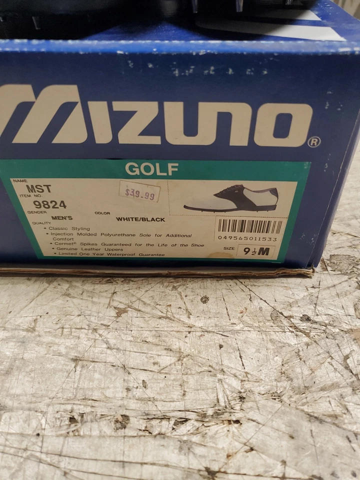 Zapatos de golf Mizuno MST Classic 9824 de cuero blanco/negro para hombre talla 9 clavos M Foto 2 de 4