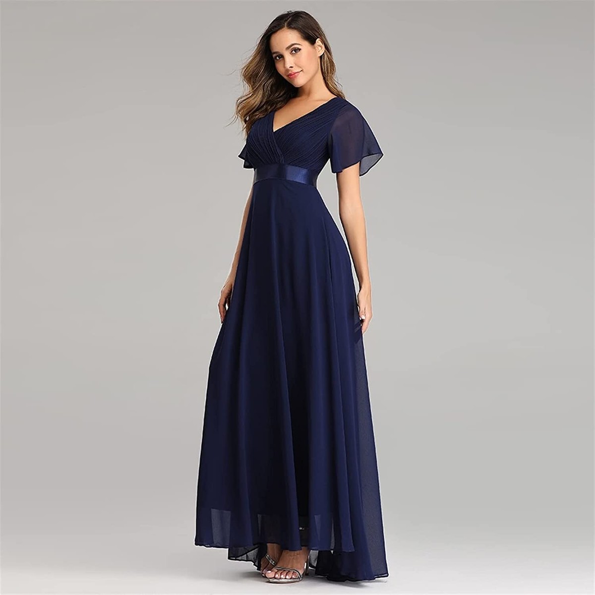 NWT $110 NAVY BLUE SIZE M Evening Dresses Long Evening Dresses CHIFFON  FORMAL | eBay