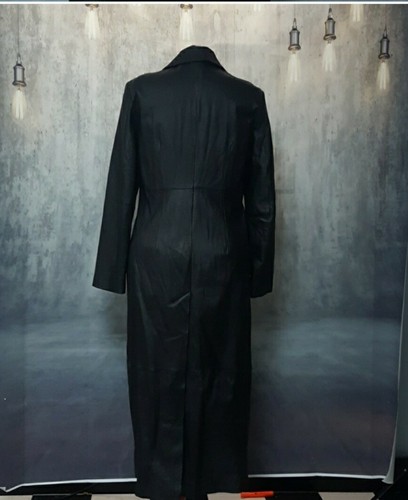 NEWPORT NEWS BLACK WOMENS LEATHER DUSTER SIZE M - Picture 10 of 12