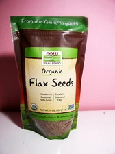 Now Foods Organic Flax Seeds 16 OZ Bag Abundant In Essential Fatty Acids & Fiber